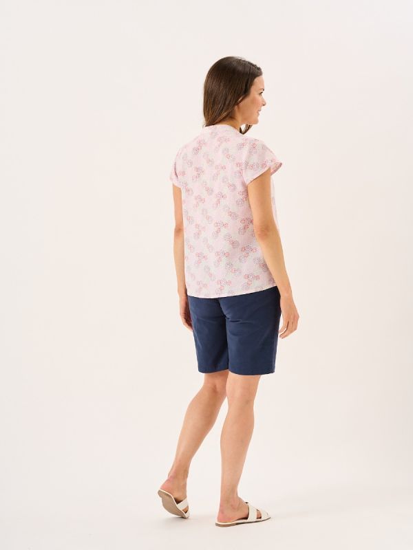 Pink And White Spotted Notch Neck Short Sleeve Top - Cammy