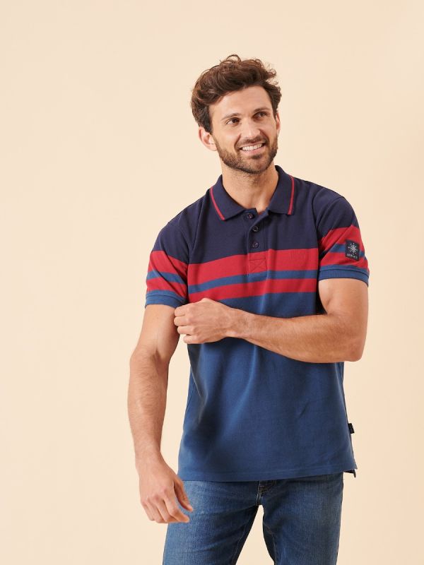 navy, red, blue, polo top, t-shirt, polo shirt, short sleeve, colour block, stripe, casual, mens, autumn