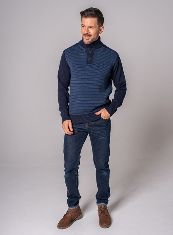 Charlie Button Neck Jumper - Navy | Quba & Co Knitwear