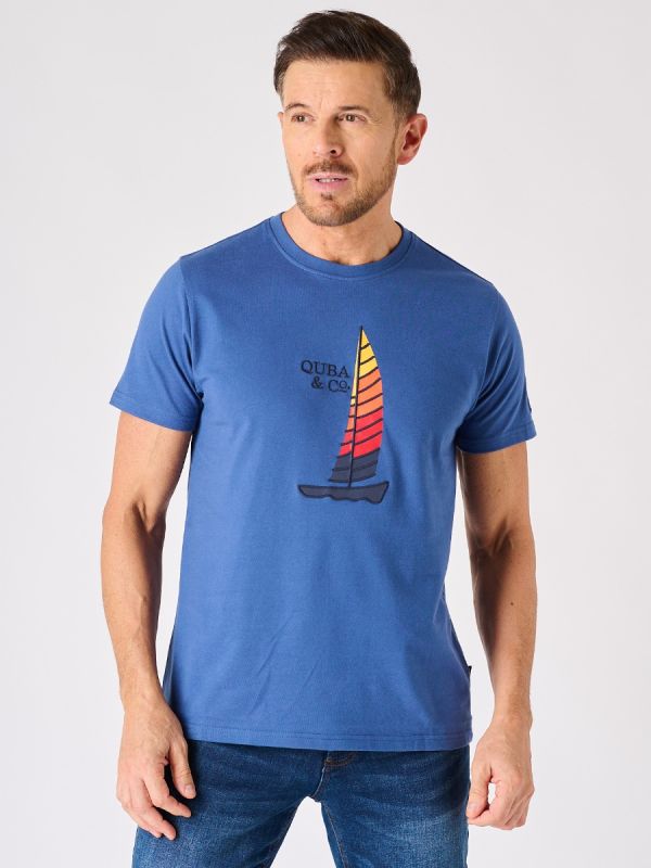 Blue Quba and Co Boat Print T-Shirt - Collum