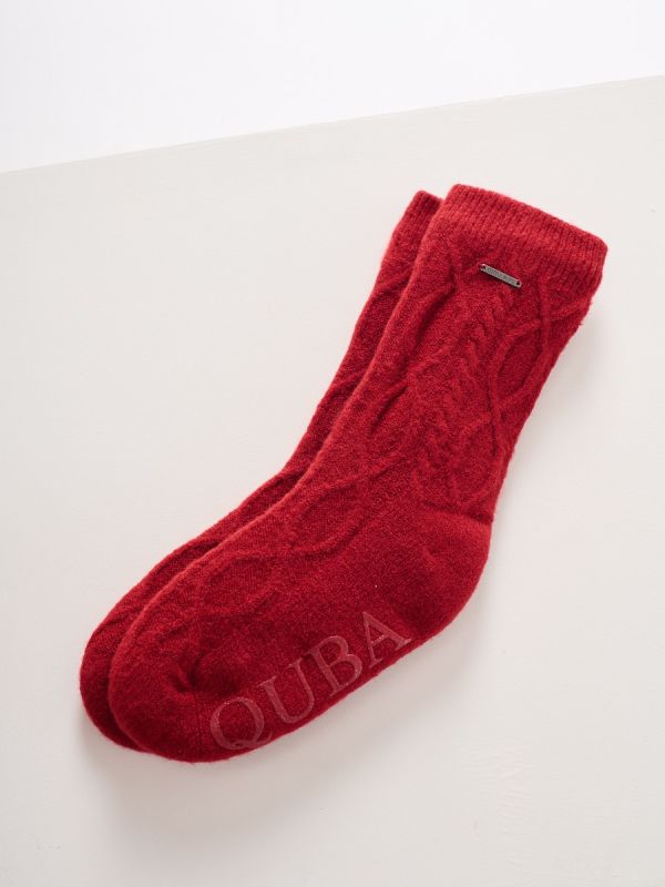 Men's Red Warm Cable Knit Slipper Socks - Copner