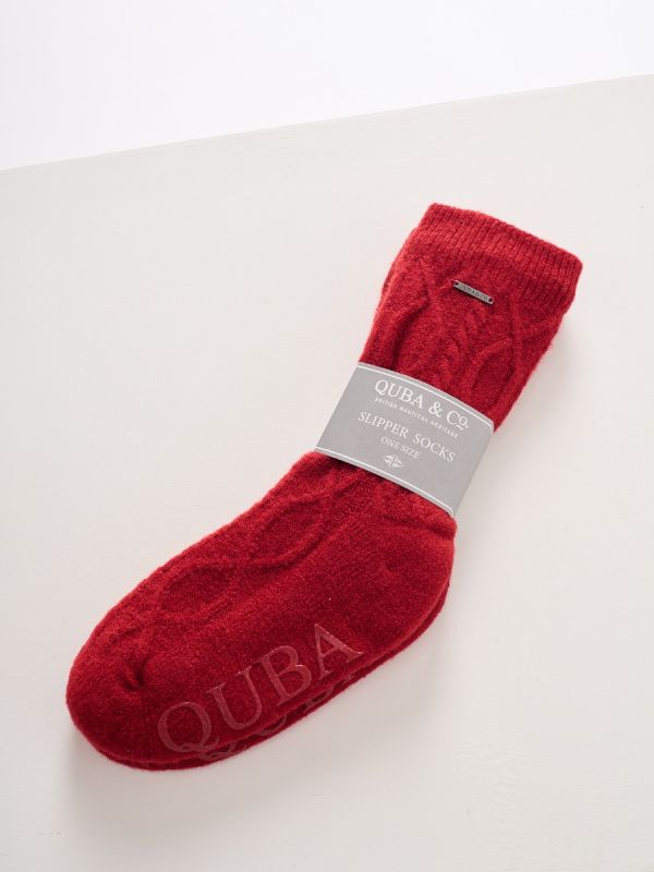 Men's Red Warm Cable Knit Slipper Socks - Copner