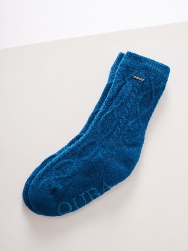 Men's Teal Blue Warm Cable Knit Slipper Socks - Copner