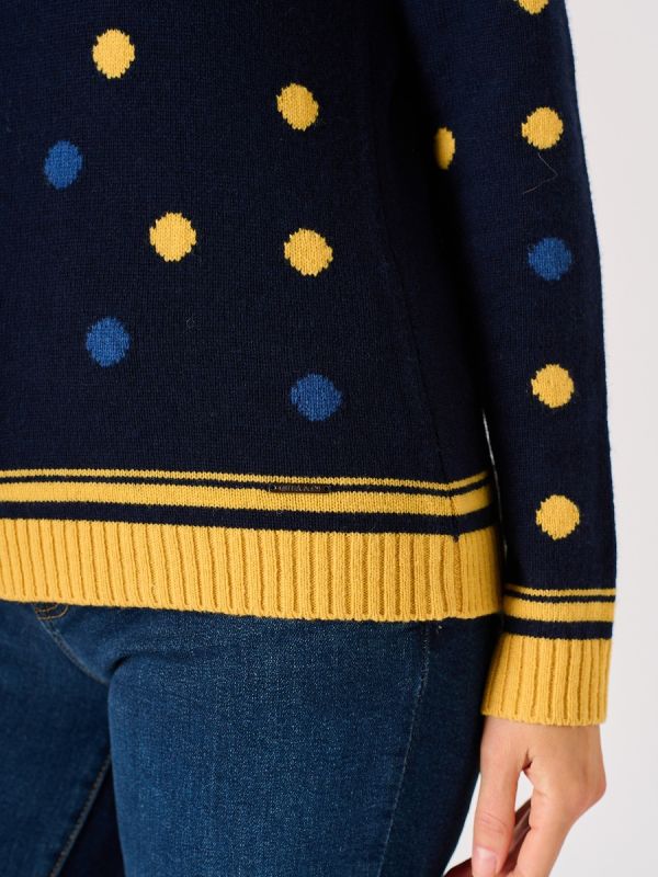 Navy and yellow Spotted Knitted Jumper - Cormorant