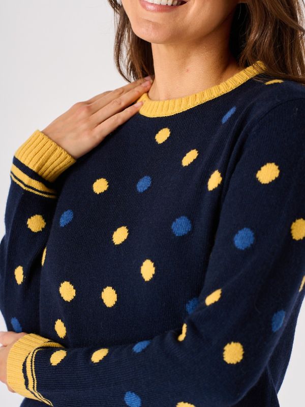 Navy and yellow Spotted Knitted Jumper - Cormorant