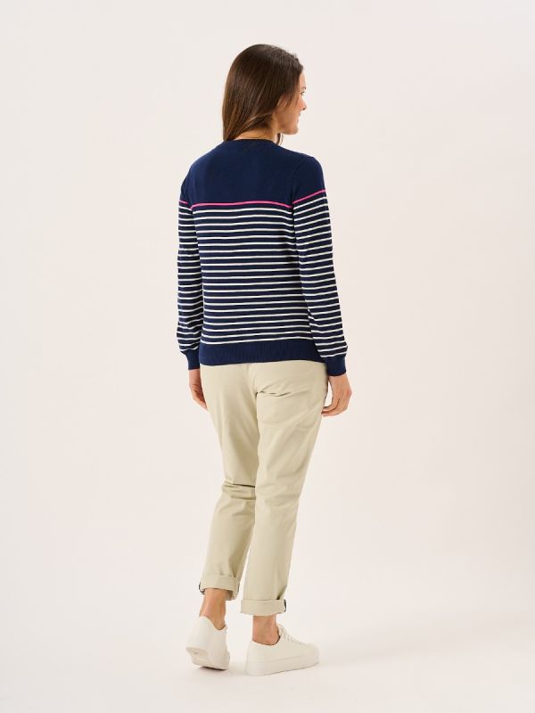 Navy And White Breton Style Stripe Cotton Knit Jumper - Dalia