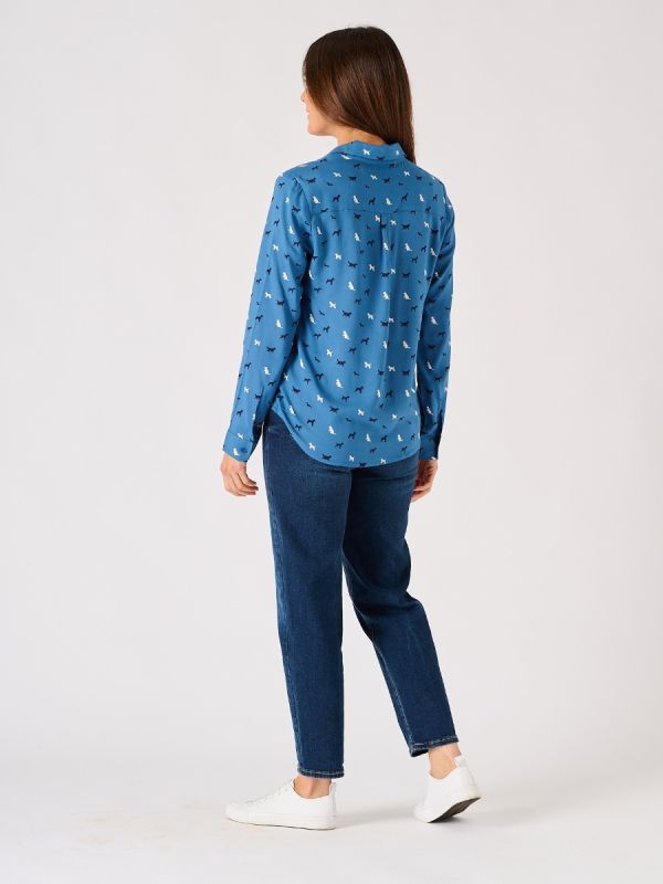 Blue Long Sleeve Dog Print Shirt - Diggle