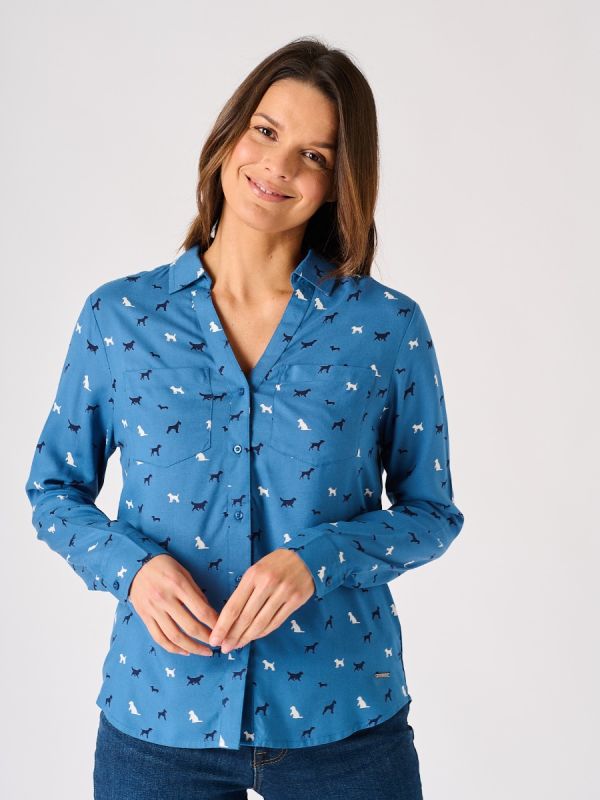 Blue Long Sleeve Dog Print Shirt - Diggle