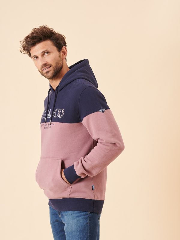 navy, pink, hoodie, hoody, hooded, sweatshirt, jumper, casual, colour block, embroidery, front pocket, dusty pink