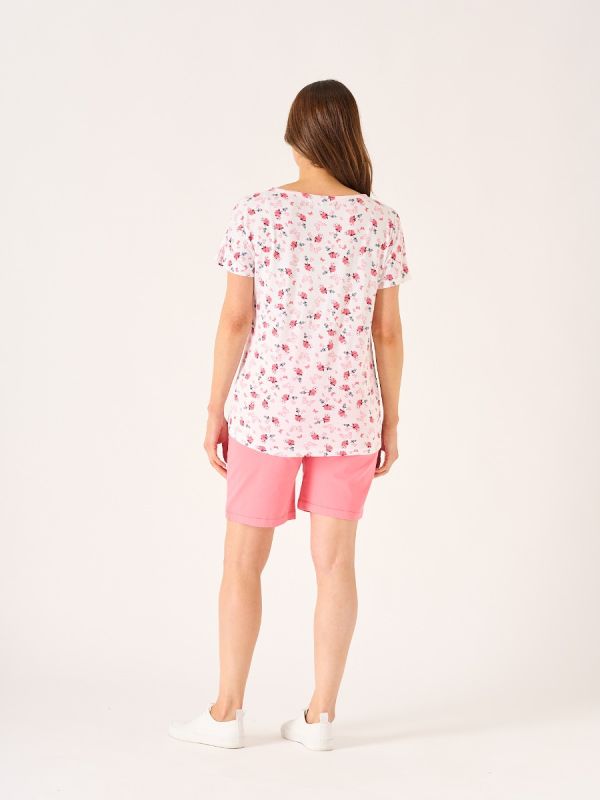Duddon White and Pink With Butterfly Design Print T- Shirt 