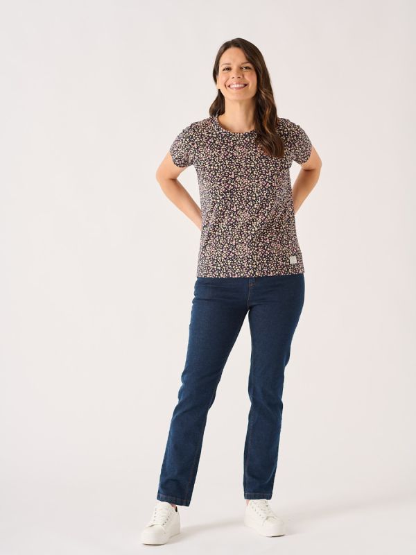 SARA LS SHIRT - ORANGE GREEN DITSY