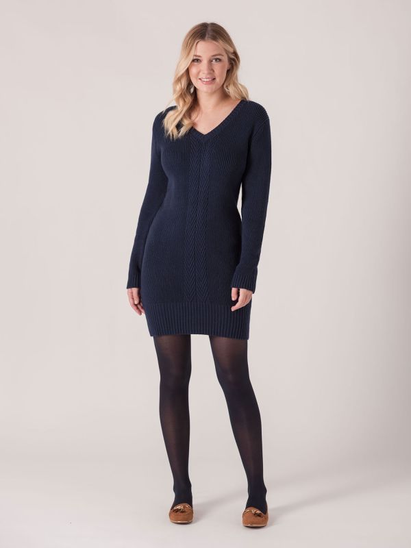 Elisan Ribbed Knitted Dress - Navy