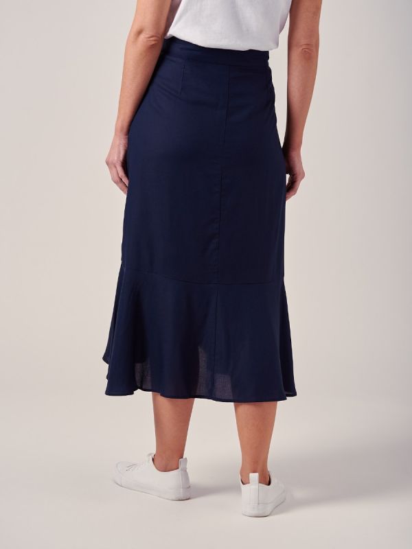 Elsa NAVY Mock-wrap Frill Skirt | Quba & Co
