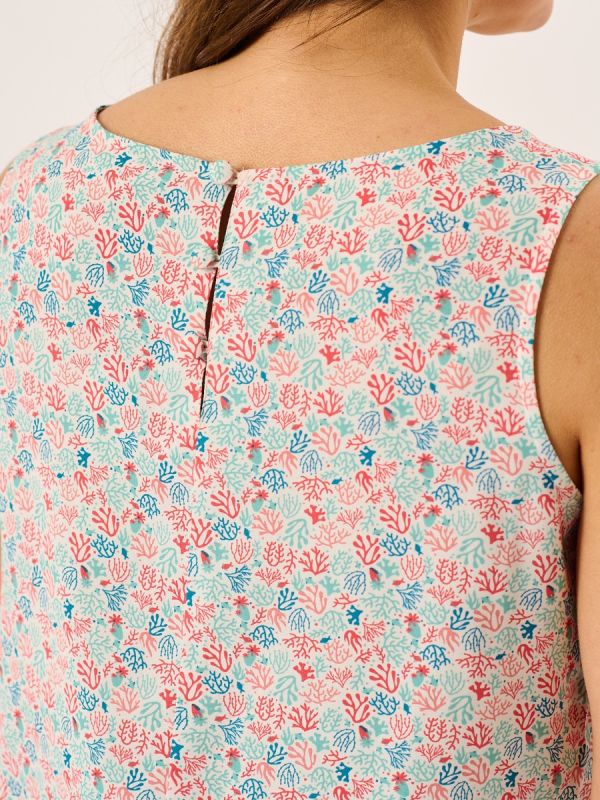 Coral And Teal Nautical Print Sleeveless Vest Top - Elsie