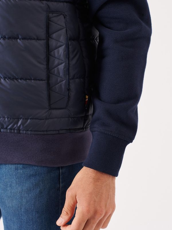 padded jacket, fleece, sweatshirt, hooded, hoody, hoodie, zip through, navy, x-series, sporty, sport, graphic