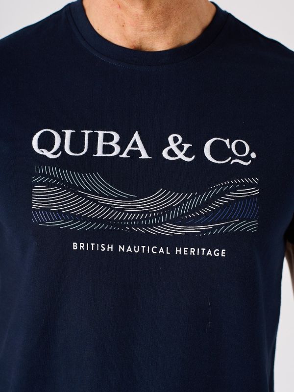 Navy Quba and Co Lifestyle Wave Print T-Shirt - Errol