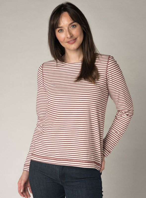Evelyn Striped Long Sleeve T-Shirt - Raspberry/Foam White