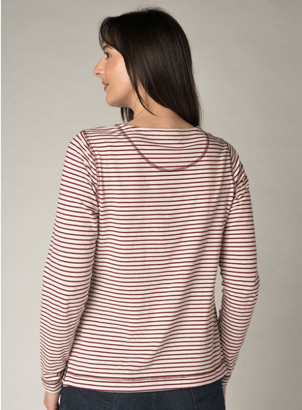 Evelyn Striped Long Sleeve T-Shirt - Raspberry Foam White | Quba & Co
