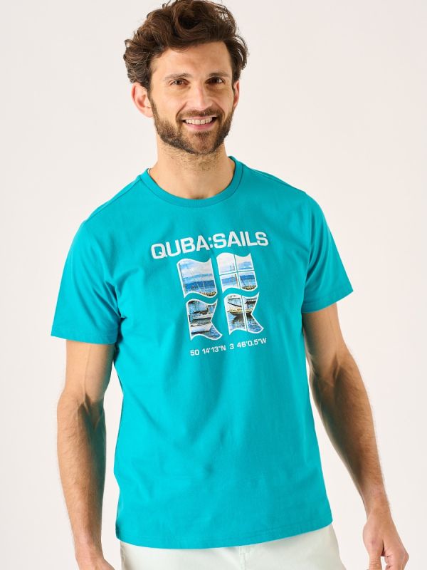 Florus Quba Sails Splash Blue Graphic Boat Design T-Shirt 