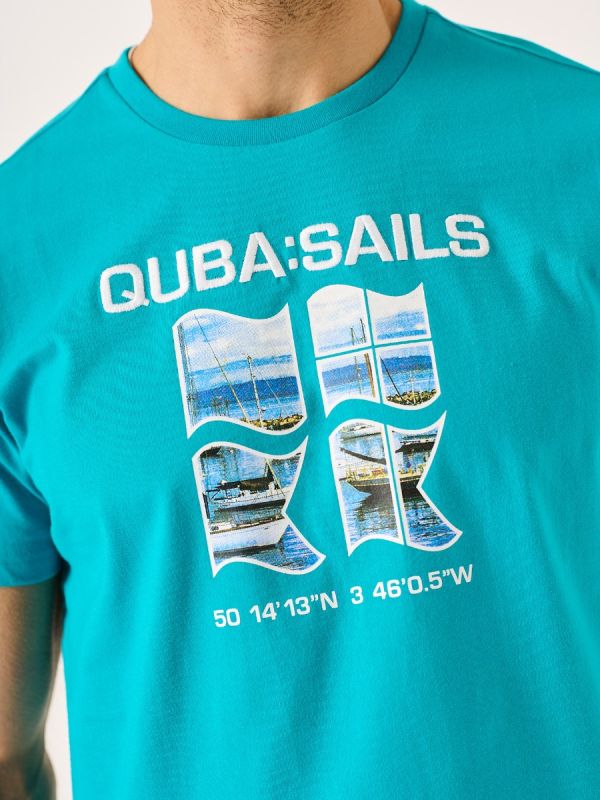 Florus Quba Sails Splash Blue Graphic Boat Design T-Shirt 