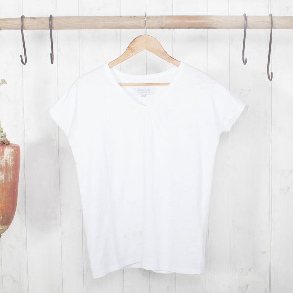 Wrasse Women's V Neck Cotton T-Shirt  - White