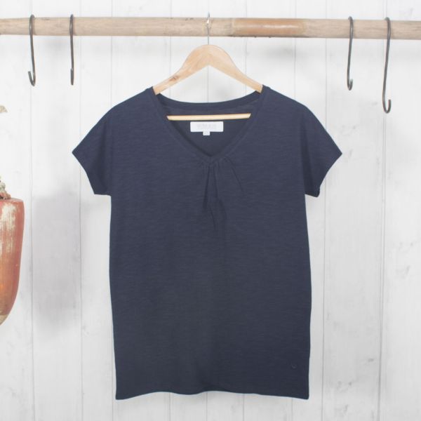 Wrasse Women's V Neck Cotton T-Shirt  - True Navy