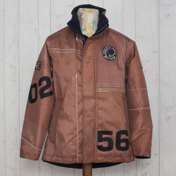 X-10 Authentic Sailcloth Jacket in distressed coffee with black appliqué