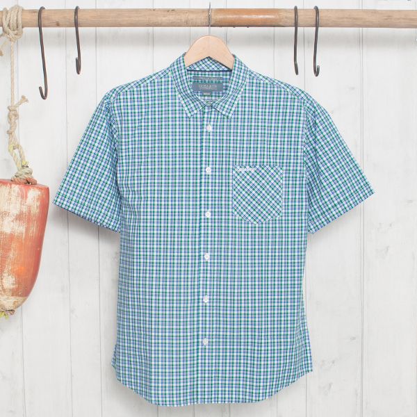 Murray Checked Short Sleeved Shirt- Green/White/Blue | Quba & Co