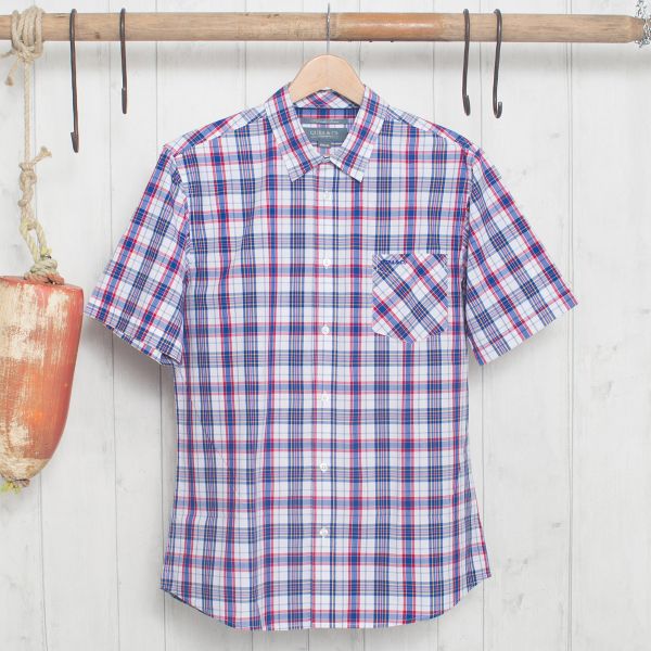 Murray Checked Short Sleeve Shirt - Blue, White & Red | Quba & Co