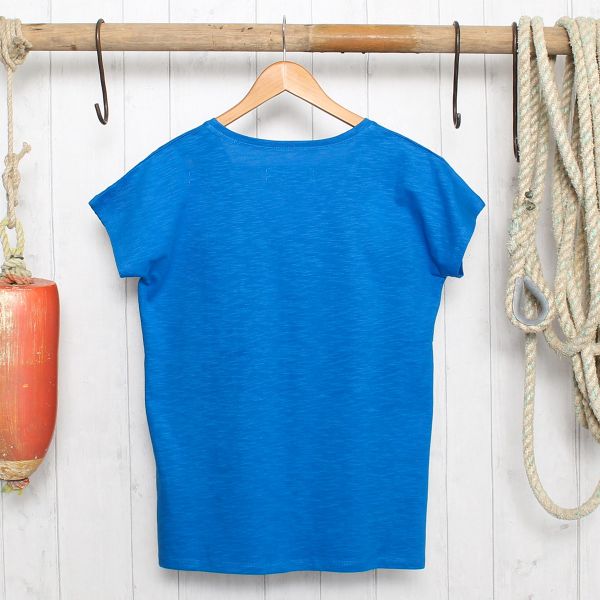 Wrasse V Neck Cotton Slub T-Shirt  - Salty Blue