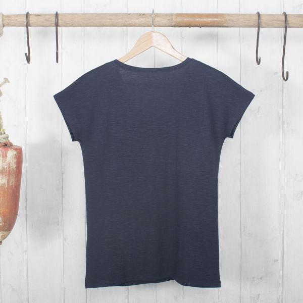 Wrasse Women's V Neck Cotton T-Shirt  - True Navy