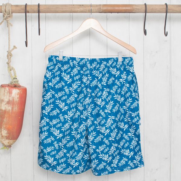 Salmon Leaf Print Swimshorts - Sapphire Blue