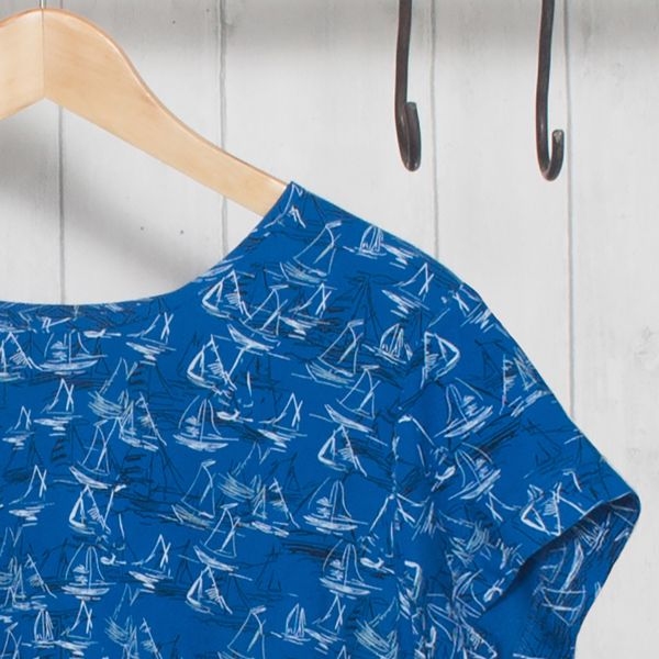 Squeaker Women's Sailboat Print Shell  Top - Blue