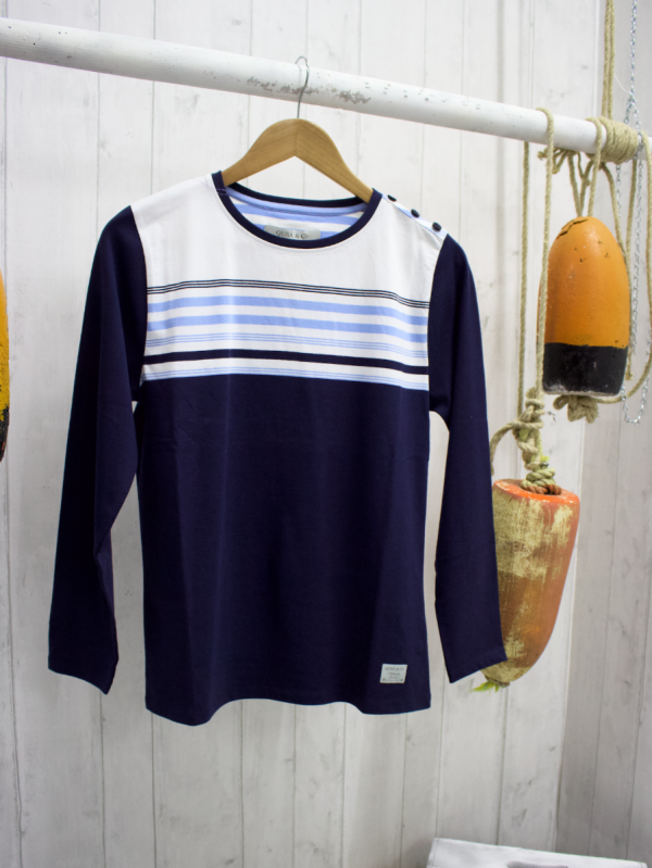 Gelt Navy and White Colour Block Long Sleeve T-Shirt 