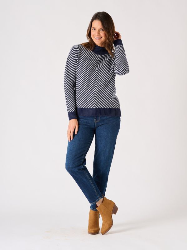 Navy and White Striped Knitted Jumper - Goldcrest 