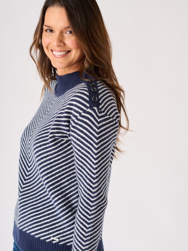 Navy and White Striped Knitted Jumper - Goldcrest 