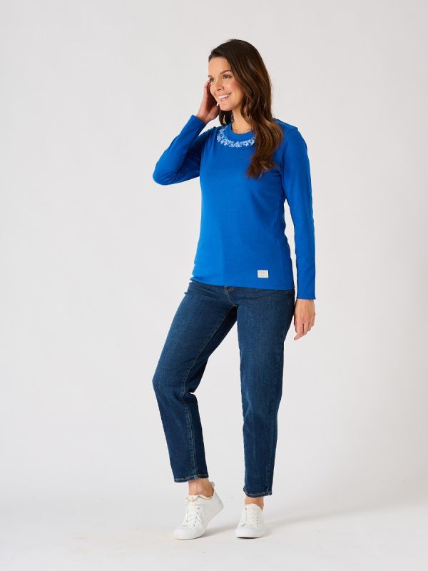 Blue Long Sleeve Nautical Printed Neck T-Shirt - Grebe