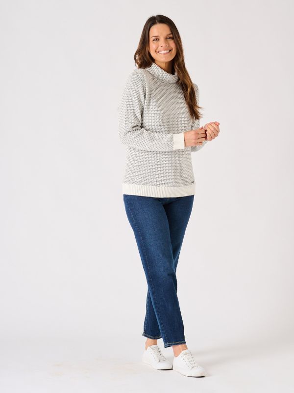 Grey Cowl Neck Textured Knitted Jumper- Grouse