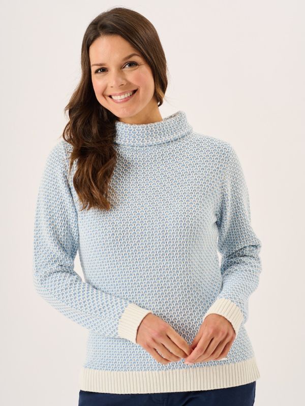 Sky Blue Cowl Neck Textured Knitted Jumper- Grouse