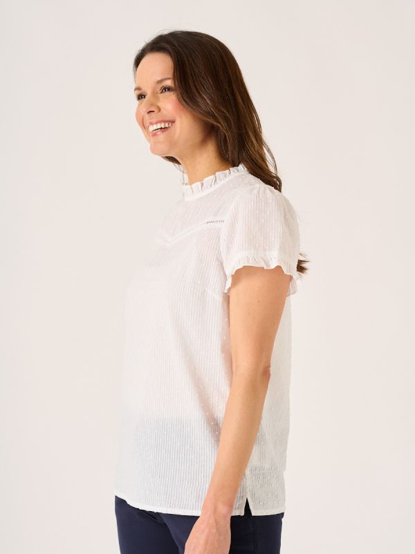 Hadly Dobby Frill Neck Top White 