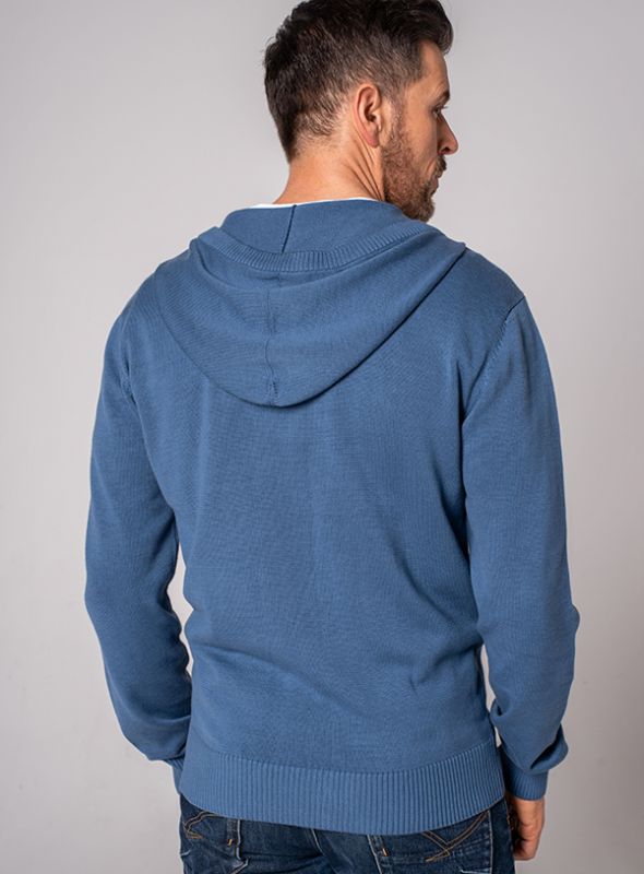 Hudson Zip Up Knitted Hoodie - China Blue