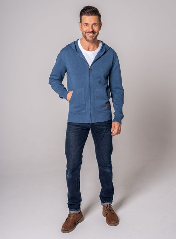 Hudson Zip Up Knitted Hoodie - China Blue | Quba & Co Hoodies and Sweats