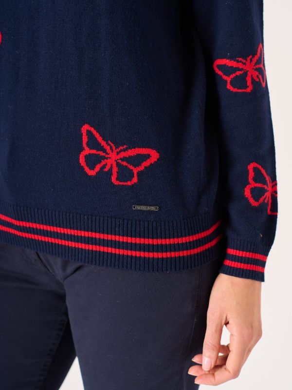 Itchen Navy and Red Butterfly Design Jumper