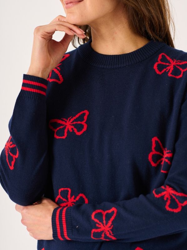 Itchen Navy and Red Butterfly Design Jumper