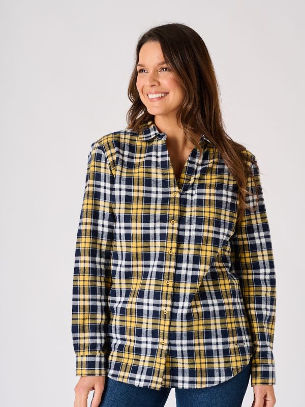 Blue and Ochre Long Sleeved Checked Shirt - Jalas
