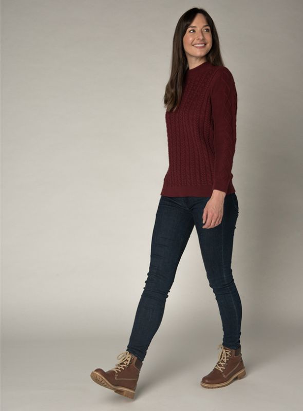 Janet Cable Knit Jumper In Bordeaux Red | Quba & Co