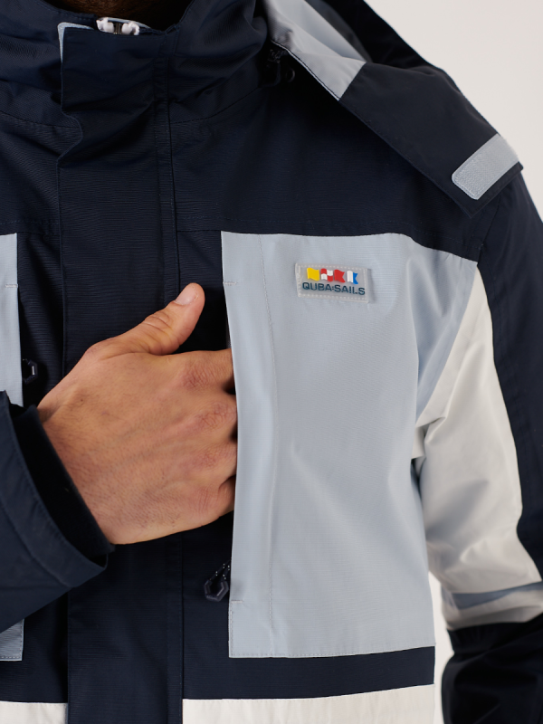 sailing jacket, blue, ice, navy, white, x series, hooded, waterproof