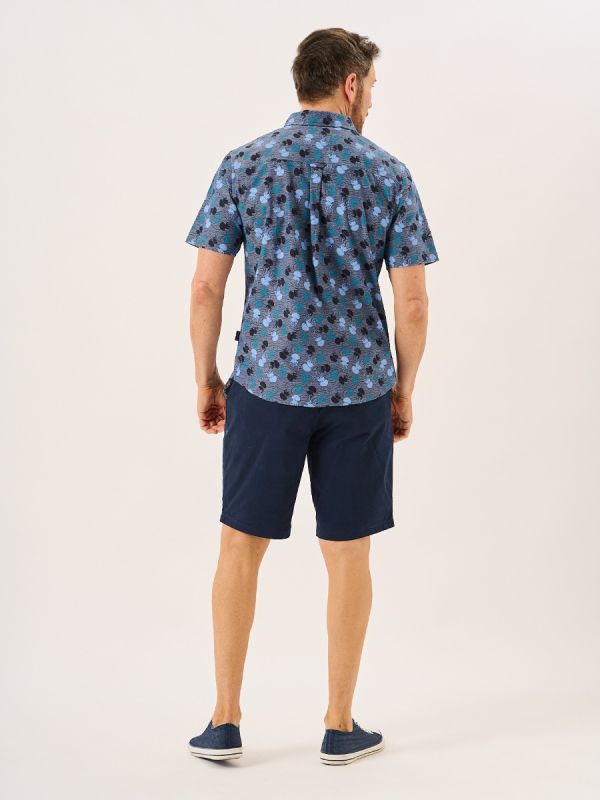 Chambray Jellyfish Print Slub Short Sleeve Shirt - Jesson
