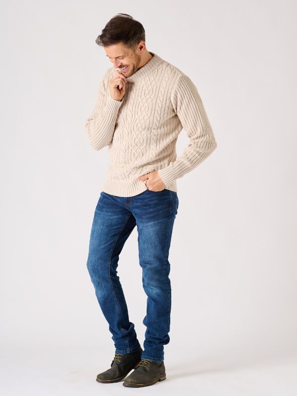 Oatmeal White Lifestyle Cable Knit Jumper -Jobe