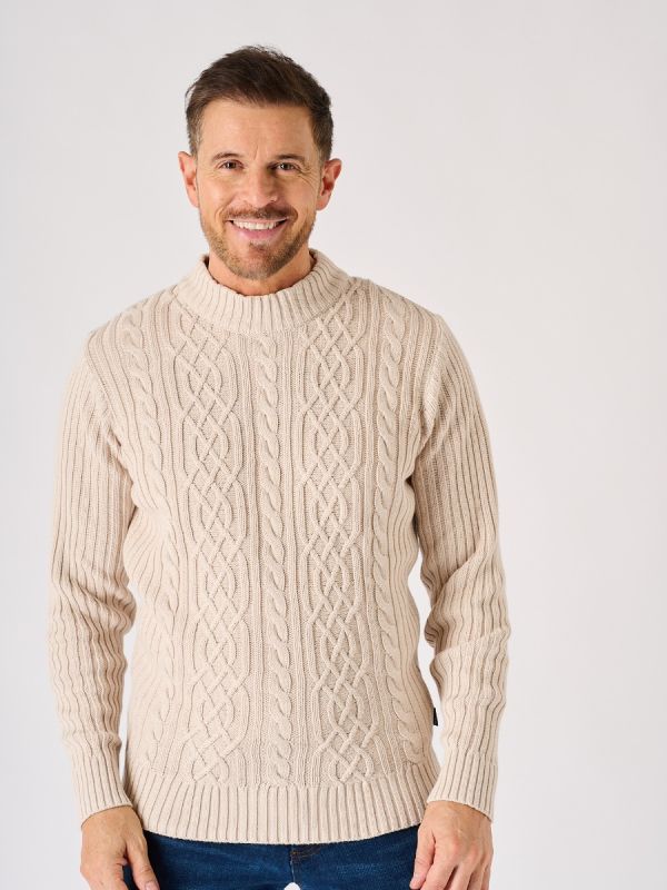 Oatmeal White Lifestyle Cable Knit Jumper -Jobe